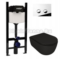 Комплект Valsir Унитаз подвесной Dream 7334NEMT с крышкой 7330NEMT, черный матовый + Инсталляция Winners S Block VS0853202 с кнопкой смыва P4 хром глянцевой