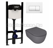 Комплект Valsir Унитаз подвесной Dream 7334GM с крышкой 7330GM, серый матовый + Инсталляция Winners S Block VS0853202 с кнопкой смыва P1 белой матовой