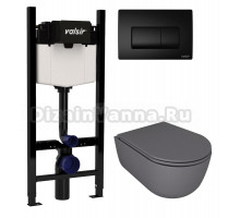 Комплект Valsir Унитаз подвесной Dream 7334GM с крышкой 7330GM, серый матовый + Инсталляция Winners S Block VS0853202 с кнопкой смыва P1 черной матовой