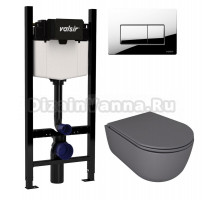 Комплект Valsir Унитаз подвесной Dream 7334GM с крышкой 7330GM, серый матовый + Инсталляция Winners S Block VS0853202 с кнопкой смыва P1 хром глянцевой