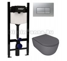 Комплект Valsir Унитаз подвесной Dream 7334GM с крышкой 7330GM, серый матовый + Инсталляция Winners S Block VS0853202 с кнопкой смыва P1 хром матовой