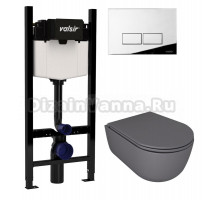 Комплект Valsir Унитаз подвесной Dream 7334GM с крышкой 7330GM, серый матовый + Инсталляция Winners S Block VS0853202 с кнопкой смыва P3 хром глянцевой