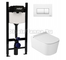 Комплект Valsir Унитаз подвесной MEG11PRO 5486 с крышкой 5478, белый глянцевый + Инсталляция Winners S Block VS0853202 с кнопкой смыва P1 белой матовой
