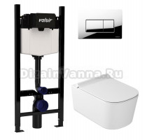 Комплект Valsir Унитаз подвесной MEG11PRO 5486 с крышкой 5478, белый глянцевый + Инсталляция Winners S Block VS0853202 с кнопкой смыва P1 хром глянцевой