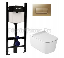 Комплект Valsir Унитаз подвесной MEG11PRO 5486 с крышкой 5478, белый глянцевый + Инсталляция Winners S Block VS0853202 с кнопкой смыва P1 золотой матовой