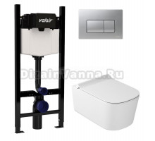 Комплект Valsir Унитаз подвесной MEG11PRO 5486 с крышкой 5478, белый глянцевый + Инсталляция Winners S Block VS0853202 с кнопкой смыва P1 хром матовой