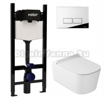 Комплект Valsir Унитаз подвесной MEG11PRO 5486 с крышкой 5478, белый глянцевый + Инсталляция Winners S Block VS0853202 с кнопкой смыва P3 хром глянцевой