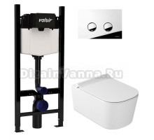 Комплект Valsir Унитаз подвесной MEG11PRO 5486 с крышкой 5478, белый глянцевый + Инсталляция Winners S Block VS0853202 с кнопкой смыва P4 хром глянцевой