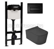 Комплект Valsir Унитаз подвесной MEG11PRO 5486NEMT с крышкой 5478NEMT, черный матовый + Инсталляция Winners S Block VS0853202 с кнопкой смыва P1 черной матовой