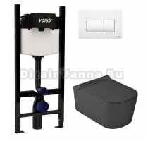 Комплект Valsir Унитаз подвесной MEG11PRO 5486NEMT с крышкой 5478NEMT, черный матовый + Инсталляция Winners S Block VS0853202 с кнопкой смыва P1 белой матовой