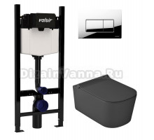 Комплект Valsir Унитаз подвесной MEG11PRO 5486NEMT с крышкой 5478NEMT, черный матовый + Инсталляция Winners S Block VS0853202 с кнопкой смыва P1 хром глянцевой