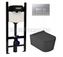 Комплект Valsir Унитаз подвесной MEG11PRO 5486NEMT с крышкой 5478NEMT, черный матовый + Инсталляция Winners S Block VS0853202 с кнопкой смыва P1 хром матовой
