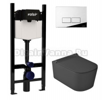 Комплект Valsir Унитаз подвесной MEG11PRO 5486NEMT с крышкой 5478NEMT, черный матовый + Инсталляция Winners S Block VS0853202 с кнопкой смыва P3 хром глянцевой