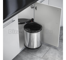 Mono 15. Мусорное ведро 15л. Корпус - нержавеющая сталь,внутреннее ведро-серый пластик, крышка, механизм - черный пластик.