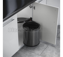 Mono 15. Мусорное ведро 15л. Корпус-окрашенная сталь, цвет черный, внутреннее ведро-серый пластик, крышка, механизм - черный пластик.