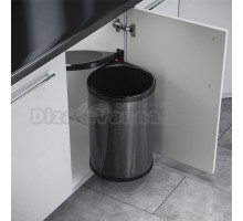 Mono 20. Мусорное ведро 20л. Корпус - сталь, темно-серый, внутреннее ведро-черный пластик, крышка, механизм - черный пластик.