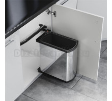 Oko-Flex. Мусорное ведро 18л плоское. \nКорпус - нержавеющая сталь, крышка - черный пластик.