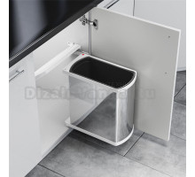 Oko Flex. Мусорное ведро 18л плоское. \nКорпус - нержавеющая сталь, крышка - белый пластик.