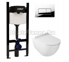 Комплект Valsir Унитаз подвесной Dream 7317 с крышкой 7315, белый глянцевый + Инсталляция Winners S Block VS0853202 с кнопкой смыва P1 хром глянцевой