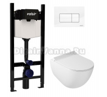 Комплект Valsir Унитаз подвесной Dream 7317 с крышкой 7315, белый глянцевый + Инсталляция Winners S Block VS0853202 с кнопкой смыва P1 белой глянцевой