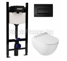 Комплект Valsir Унитаз подвесной Dream 7317 с крышкой 7314, белый глянцевый + Инсталляция Winners S Block VS0853202 с кнопкой смыва P1 черной матовой