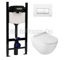Комплект Valsir Унитаз подвесной Dream 7317 с крышкой 7314, белый глянцевый + Инсталляция Winners S Block VS0853202 с кнопкой смыва P1 белой матовой