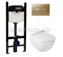 Комплект Valsir Унитаз подвесной Dream 7317 с крышкой 7314, белый глянцевый + Инсталляция Winners S Block VS0853202 с кнопкой смыва P1 золотой матовой