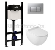 Комплект Valsir Унитаз подвесной Dream 7317 с крышкой 7314, белый глянцевый + Инсталляция Winners S Block VS0853202 с кнопкой смыва P1 хром матовой