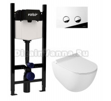 Комплект Valsir Унитаз подвесной Dream 7317 с крышкой 7314, белый глянцевый + Инсталляция Winners S Block VS0853202 с кнопкой смыва P4 хром глянцевой