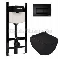 Комплект Valsir Унитаз подвесной Dream 7317NEMT с крышкой 7314NEMT, черный матовый + Инсталляция Winners S Block VS0853202 с кнопкой смыва P1 черной матовой