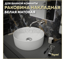 Раковина накладная круглая в ванную Teymi Lina D41 цвет белый матовый T50195
