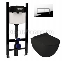 Комплект Valsir Унитаз подвесной Dream 7317NEMT с крышкой 7314NEMT, черный матовый + Инсталляция Winners S Block VS0853202 с кнопкой смыва P1 хром глянцевой