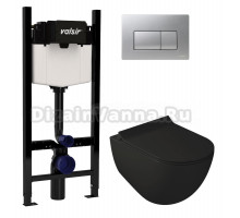 Комплект Valsir Унитаз подвесной Dream 7317NEMT с крышкой 7314NEMT, черный матовый + Инсталляция Winners S Block VS0853202 с кнопкой смыва P1 хром матовой