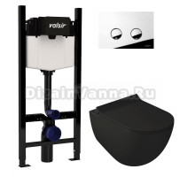 Комплект Valsir Унитаз подвесной Dream 7317NEMT с крышкой 7314NEMT, черный матовый + Инсталляция Winners S Block VS0853202 с кнопкой смыва P4 хром глянцевой