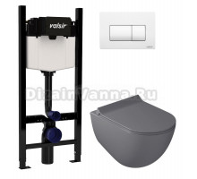 Комплект Valsir Унитаз подвесной Dream 7317GM с крышкой 7314GM, серый матовый + Инсталляция Winners S Block VS0853202 с кнопкой смыва P1 белой матовой