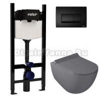 Комплект Valsir Унитаз подвесной Dream 7317GM с крышкой 7314GM, серый матовый + Инсталляция Winners S Block VS0853202 с кнопкой смыва P1 черной матовой