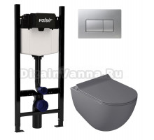 Комплект Valsir Унитаз подвесной Dream 7317GM с крышкой 7314GM, серый матовый + Инсталляция Winners S Block VS0853202 с кнопкой смыва P1 хром матовой