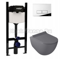 Комплект Valsir Унитаз подвесной Dream 7317GM с крышкой 7314GM, серый матовый + Инсталляция Winners S Block VS0853202 с кнопкой смыва P3 хром глянцевой