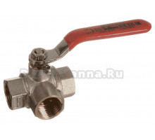 Шаровой кран TeRma RED 31063 трехходовой, L-образный, 1/2" ВР, ручка рычаг