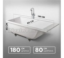 Ванна пристенная Каролина 180 х 80 см на ножках из литьевого мрамора (искусственного камня), глянцевый белый