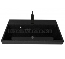 Мебельная раковина Stella Polar Стандарт 100 накладная, черный металлик, прямоугольная, искусственная мрамор