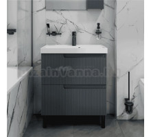 Тумба с раковиной СаНта Альтаир 70 напольная, 2 ящика, графит матовый