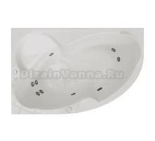 Акриловая ванна Radomir Ирма Релакс 150x95 см, угловая, левая, пристенная, с гидромассажем, белая, асимметричная, с каркасом, с экраном, с сиденьем, со сливом-переливом, с полотенцедержателем