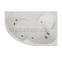 Акриловая ванна Radomir Ирма Релакс 150x95 см, угловая, правая, пристенная, с гидромассажем, белая, асимметричная, с каркасом, с экраном, с сиденьем, со сливом-переливом