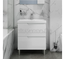 Тумба с раковиной СаНта Антарес 70 напольная, 2 ящика, белый глянец