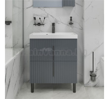 Тумба с раковиной СаНта Юпитер 70 напольная, 2 ящика, графит матовый