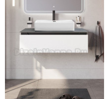 Тумба с раковиной Cezares Slider 100 подвесная, 1 ящик, bianco opaco, со столешницей marmo nero opaco