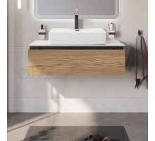 Тумба с раковиной Cezares Slider 100 подвесная, 1 ящик, дуб тангент, со столешницей bianco opaco