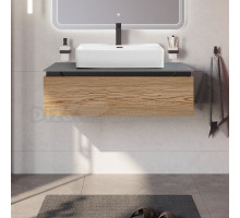 Тумба под раковину со столешницей Cezares Slider 100 подвесная, 1 ящик, дуб тангент, со столешницей marmo nero opaco