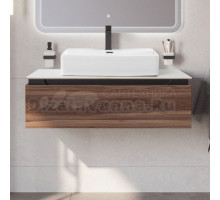 Тумба с раковиной Cezares Slider 100 подвесная, 1 ящик, дымчатый орех, со столешницей bianco opaco